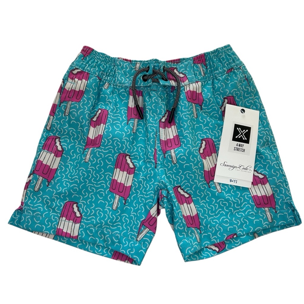 Sovereign Code Teal and Pink Popsicle Boys Swim Trunks Size 3T Summer Fun Print